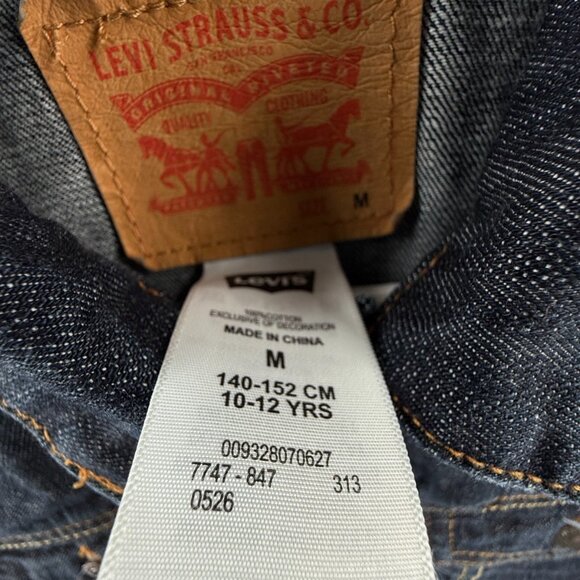 Levis Denim Jacket Boys Size Medium Blue Dark Wash Metal Buttons Classic Cotton - Picture 10 of 15
